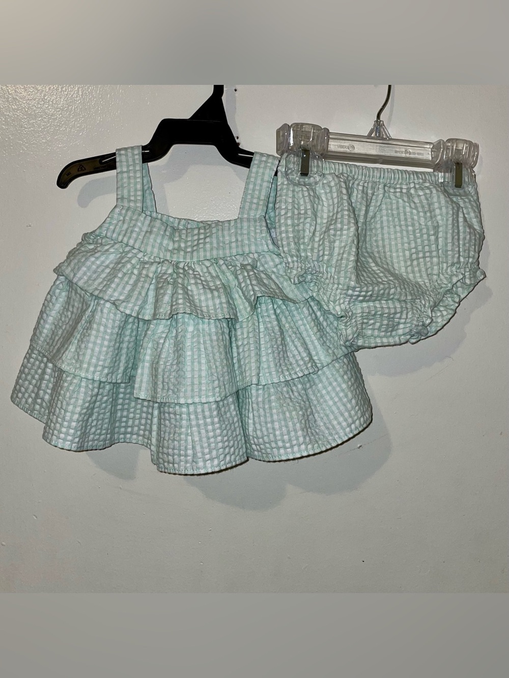Starting Out Mint Seersucker Ruffle Tank Dress with Matching Bloomers
